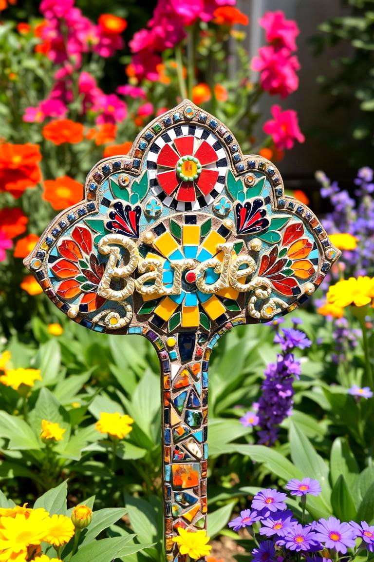 Handcrafted Mosaic Garden Sign - 24 Garden Sign Ideas