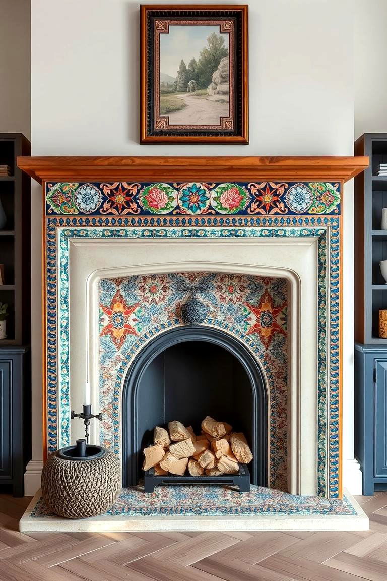 Handcrafted Mosaic Surround Detail - 24 Scandinavian Fireplace Ideas