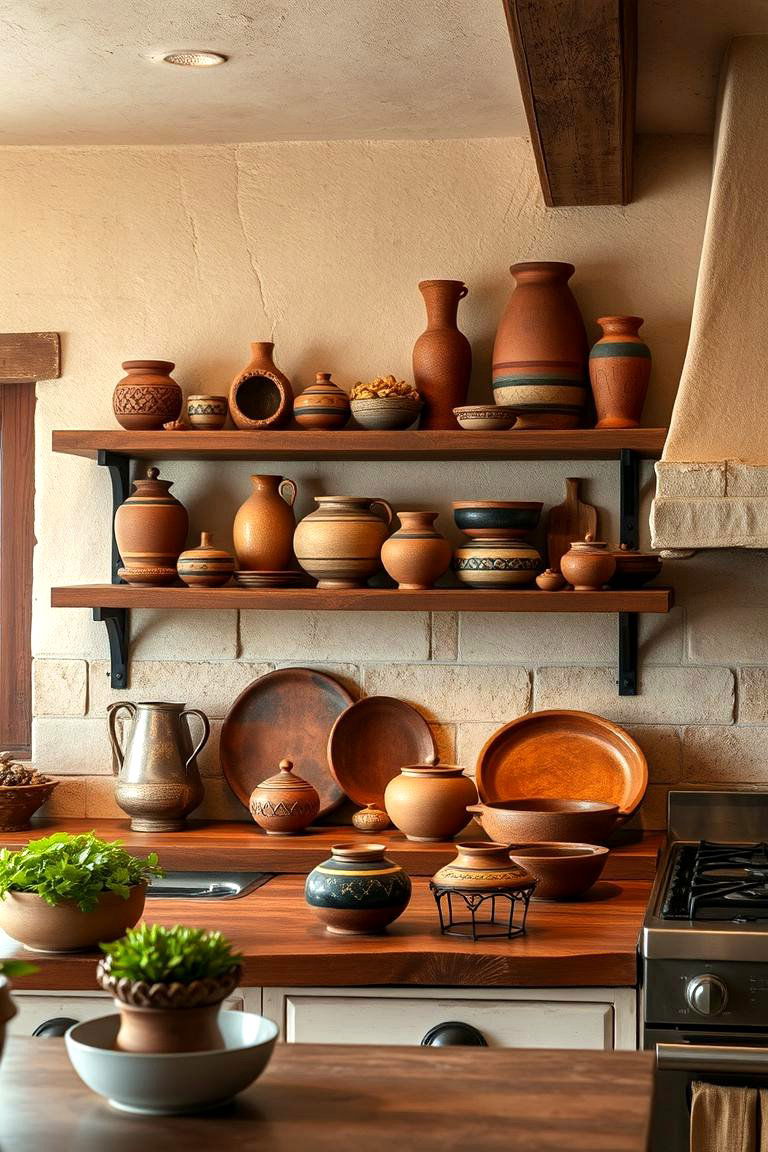Handcrafted Pottery Accents - 24 Boho Kitchen Ideas