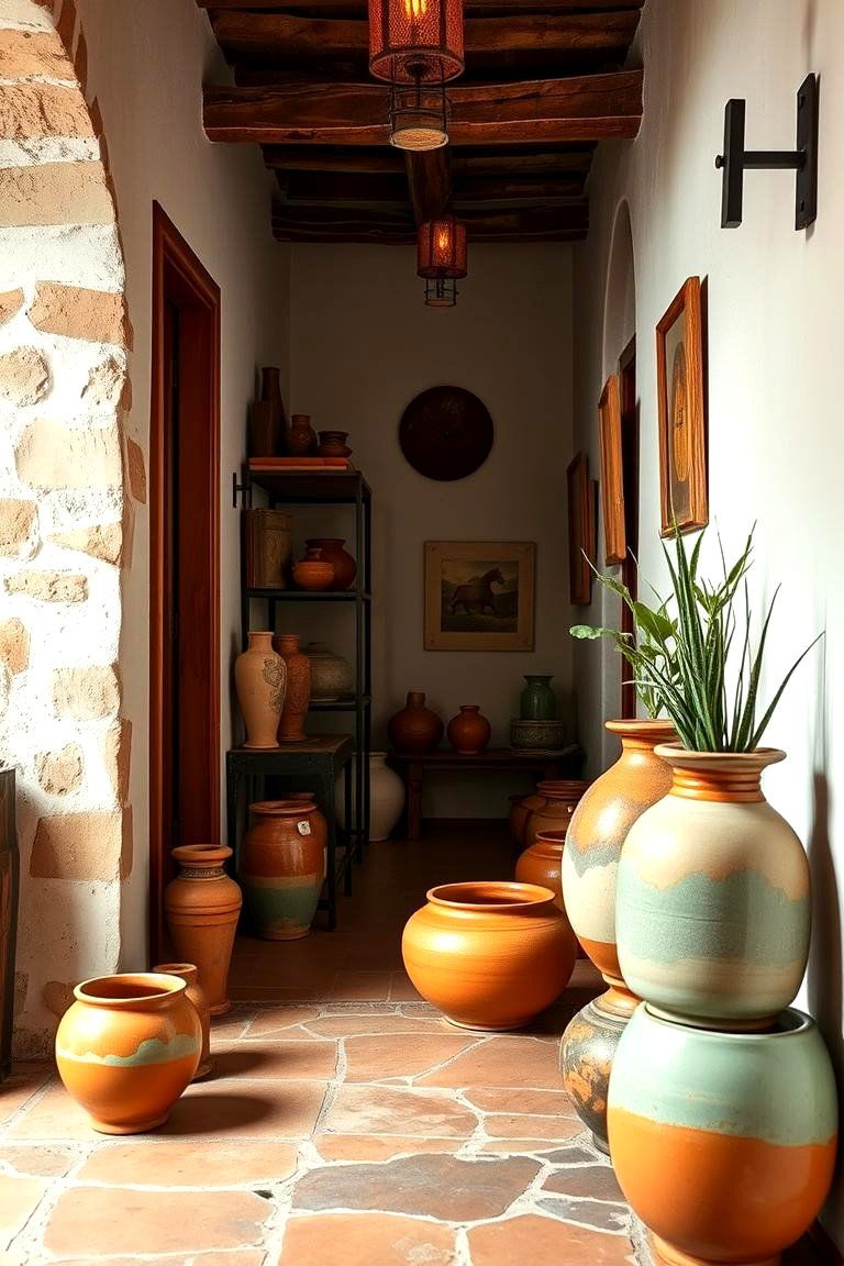 Handcrafted Pottery Displays - 24 Boho Hallway Ideas