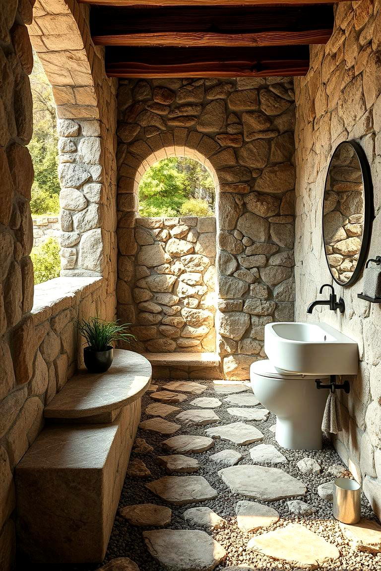 Handcrafted Stone Pathway Bathroom - 24 Rustic Outdoor Bathroom Ideas