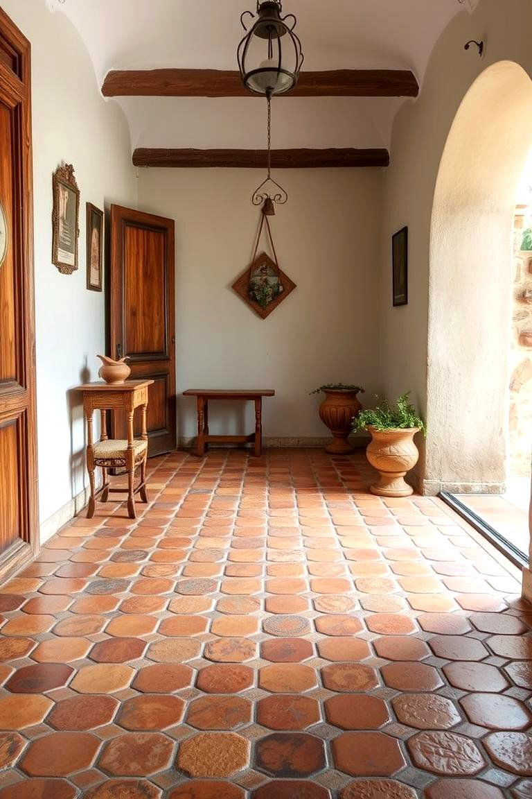 Handcrafted Terracotta Floor Design - 24 Tuscan Living Room Ideas