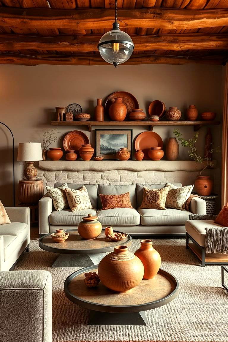 Handcrafted Terracotta Pottery Decor - 24 terracotta living room ideas