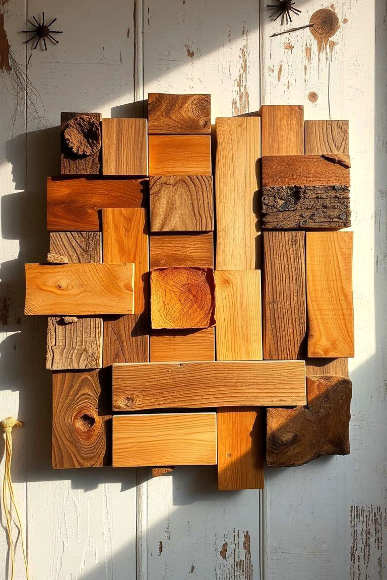 Handcrafted Wooden Collage - 24 Rustic Wall Decor Ideas