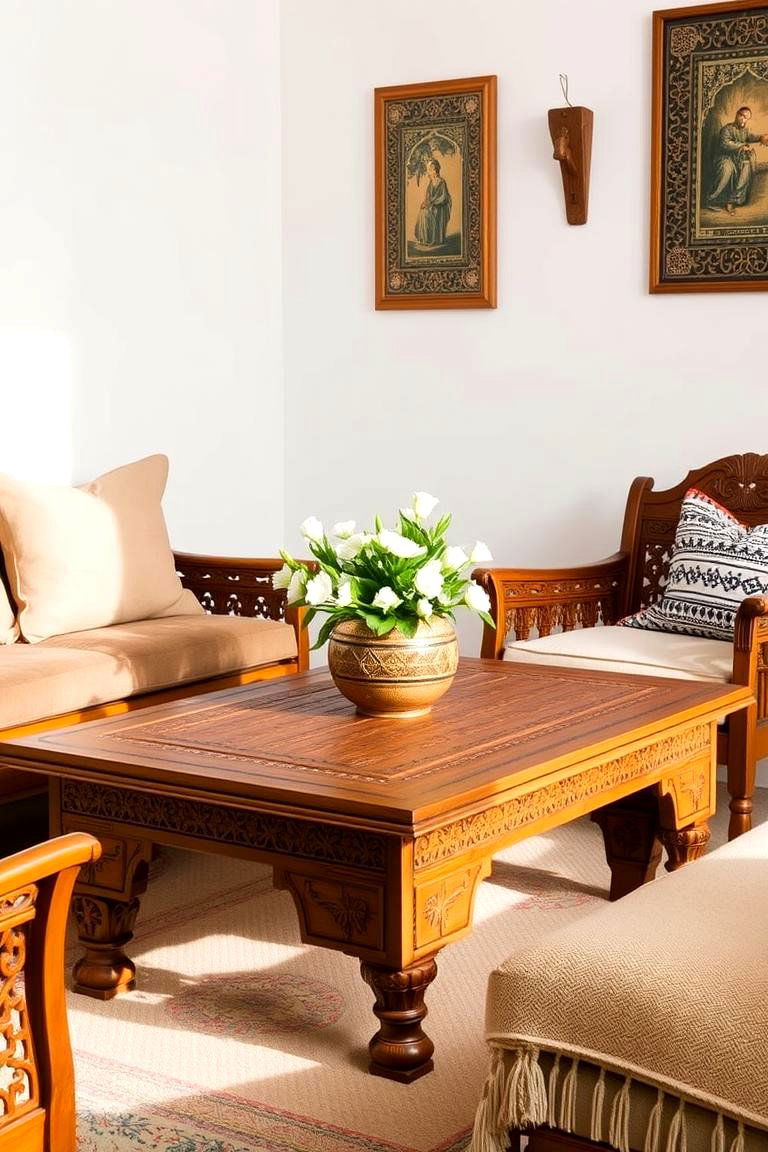 Handcrafted Wooden Furniture - 24 Moroccan Living Room Ideas