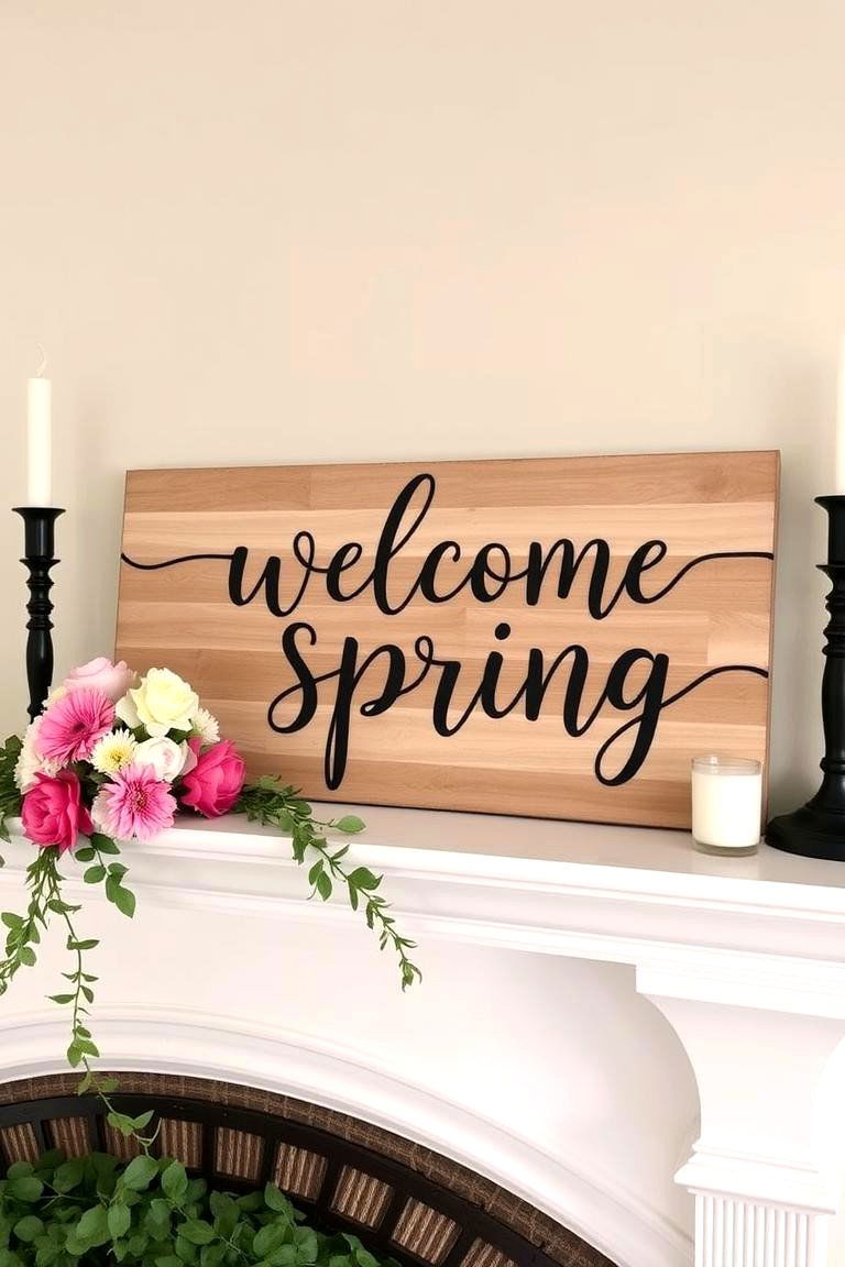 Handcrafted Wooden Signage - 24 Spring Mantel Decor Ideas