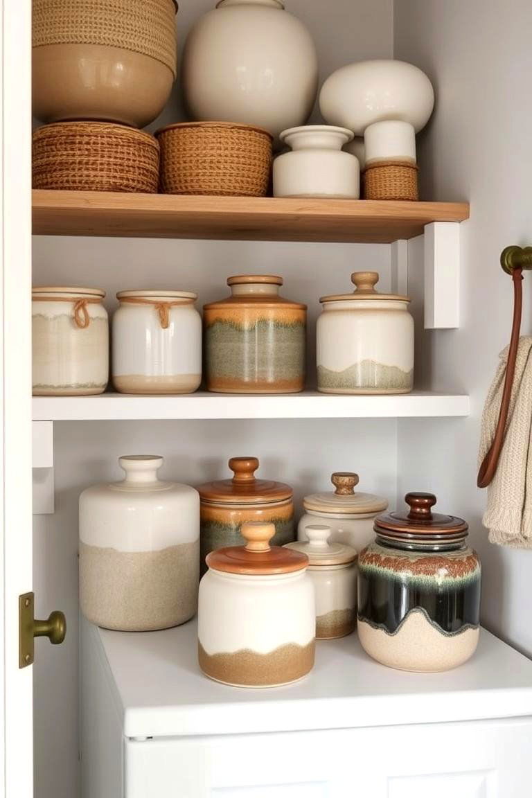 Handmade Ceramic Storage - 24 Boho Laundry Room Ideas