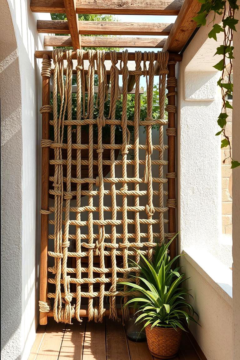 Handmade Rope and Wood Screen - 24 Ideas Cheap Ways to Block Neighbors View