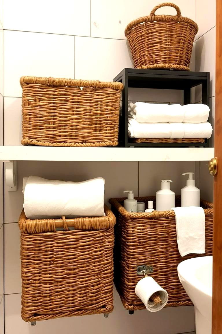 Handwoven Basket Storage - 24 Rustic Bathroom Ideas