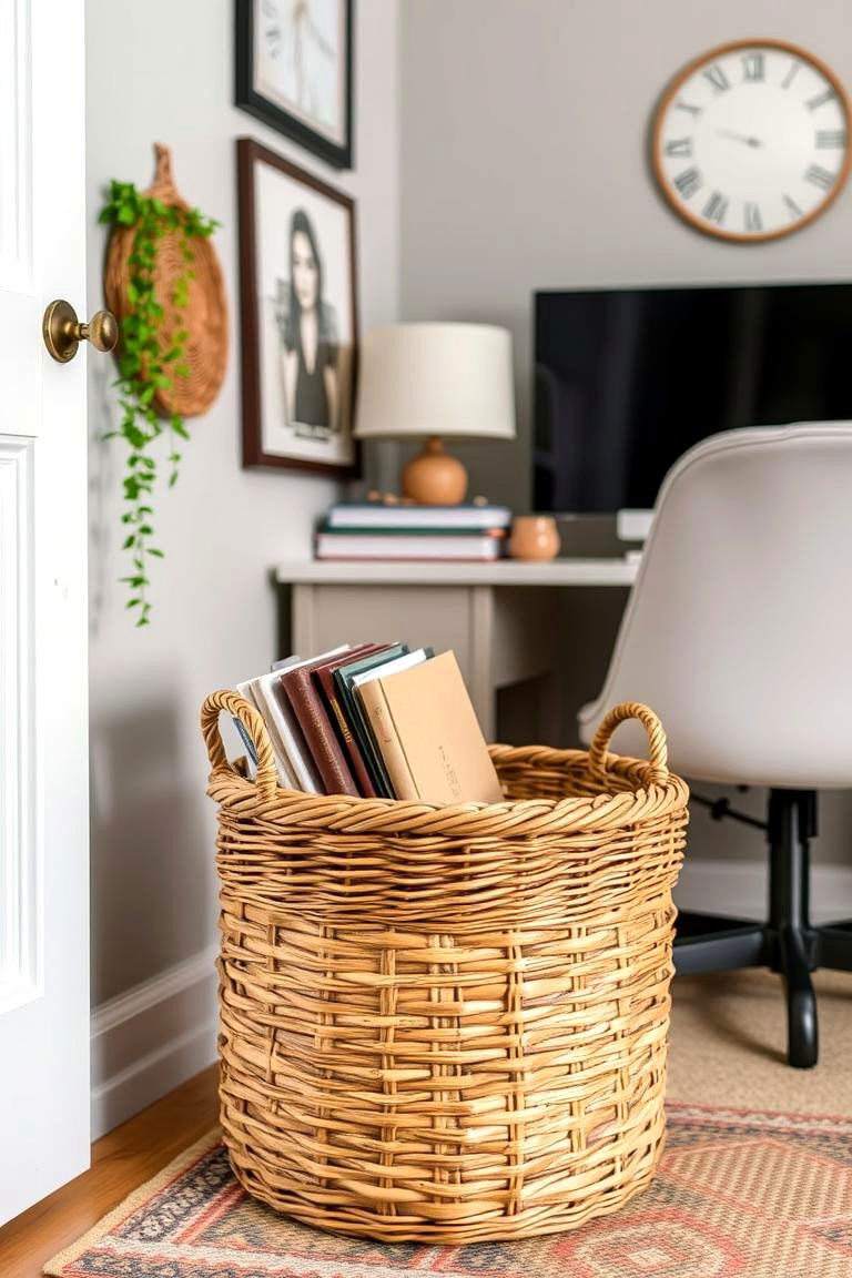 Handwoven Basket - 24 Rustic Home Office Ideas