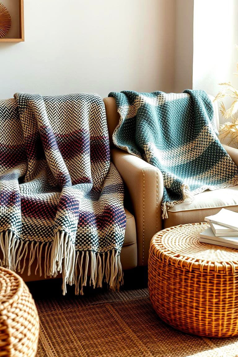 Handwoven Blankets - 24 Boho Cottage Style Decor Ideas