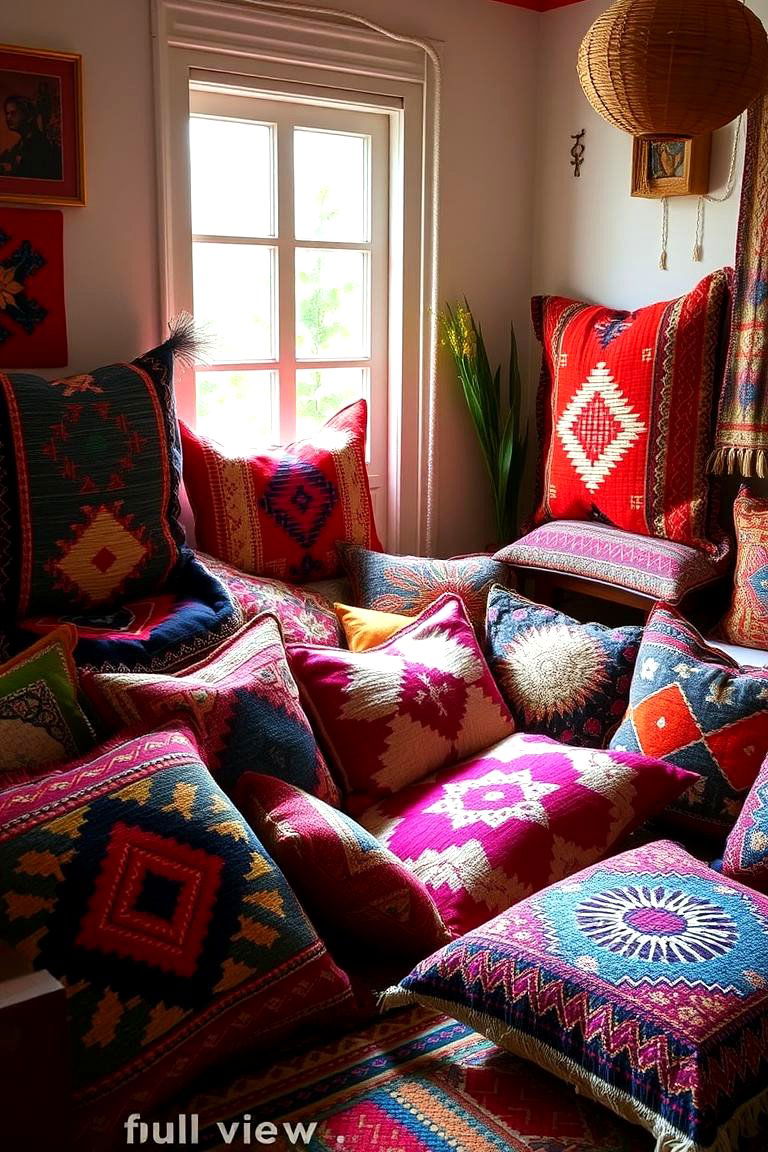 Handwoven Cushion Comfort - 24 Bohemian Moroccan Living Room Ideas