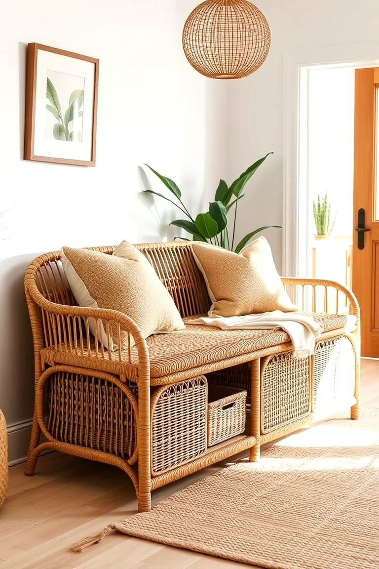 Handwoven Rattan Bench - 24 rattan bedroom furniture ideas