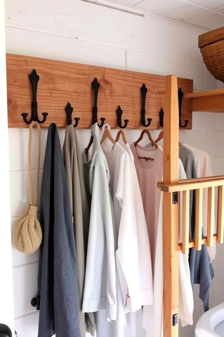 Hang Clothes with Rustic Hooks or a Drying Rack - 24 Rustic Laundry Room Ideas
