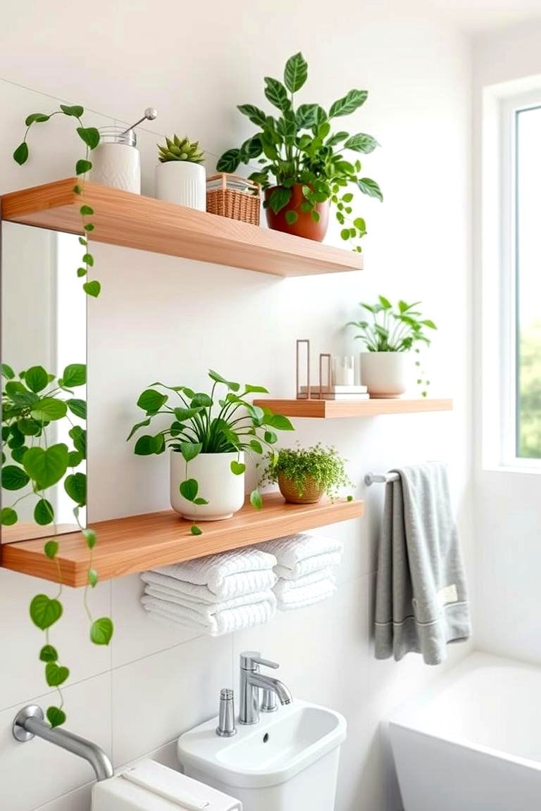 Hang Floating Shelves for Extra Storage - 24 Bathroom Organization Ideas