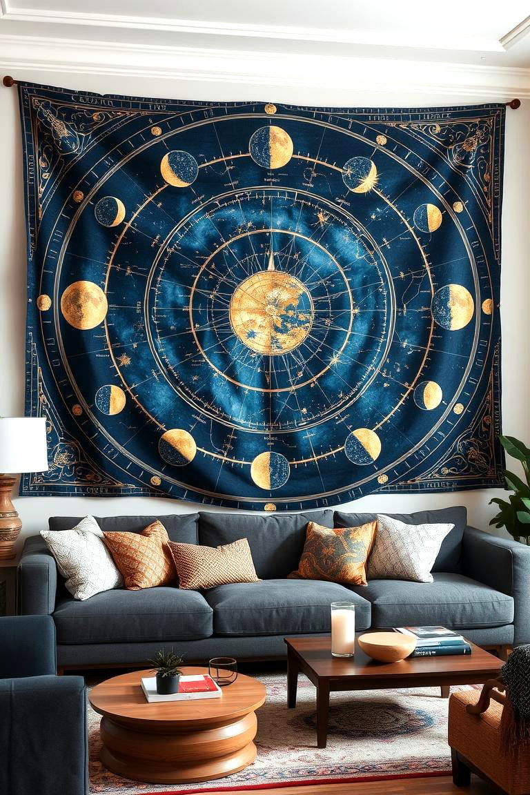 Hang Tapestries with Mystical Motifs - 24 Witchy Living Room Ideas