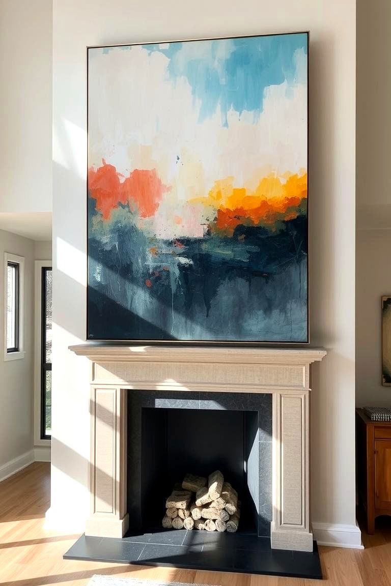 Hang a Painting Above the Fireplace - 24 Fireplace Decor Ideas