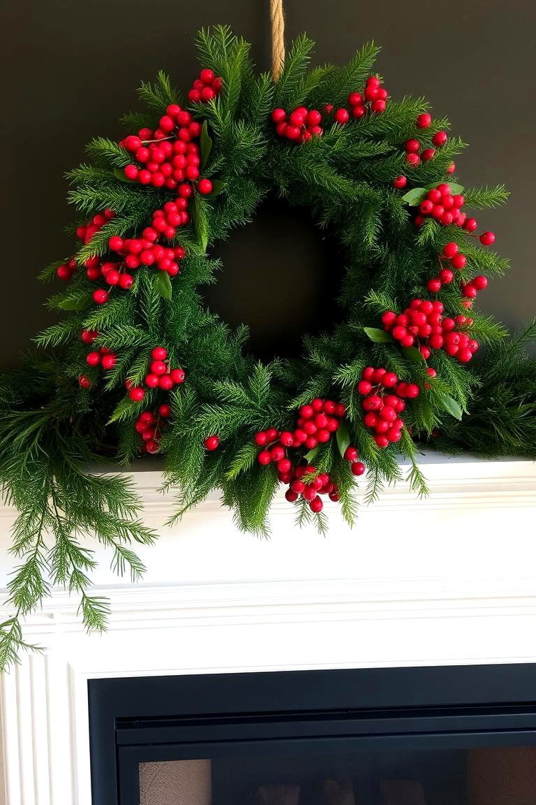 Hang a Wreath Above the Fireplace - 24 Fireplace Decor Ideas