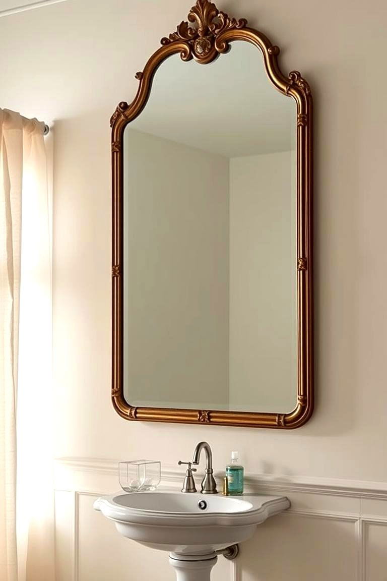 Hang an Ornate and Eye Catching Mirror - 24 Vintage Bathroom Ideas