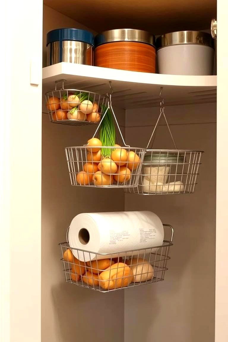 Hanging Baskets for Lightweight Items - 24 Pantry Shelving Ideas