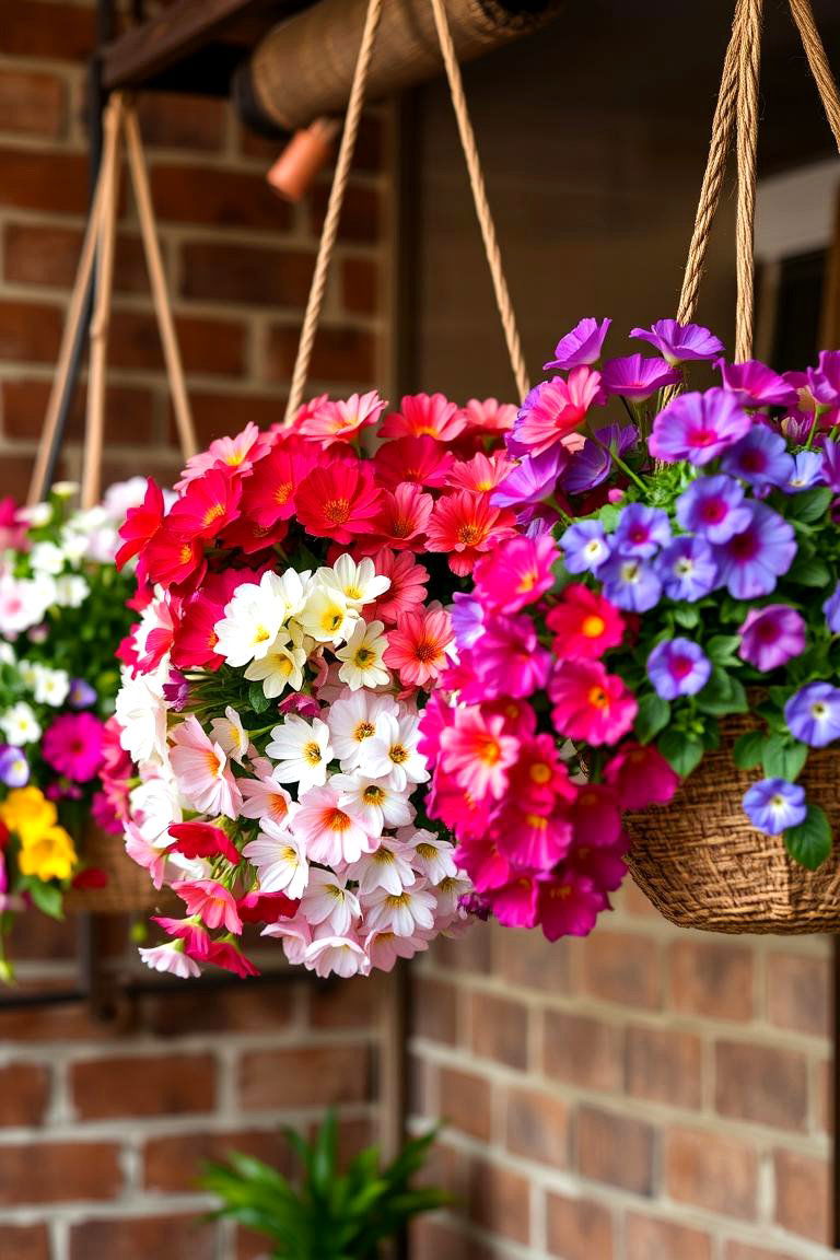 Hanging Flower Baskets Display - 24 Small Patio Ideas