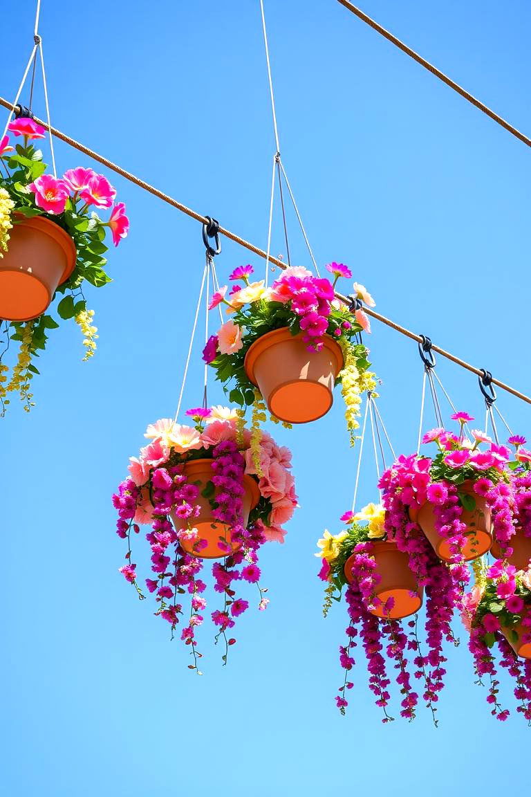 Hanging Flower Display - 24 Green Balcony Ideas