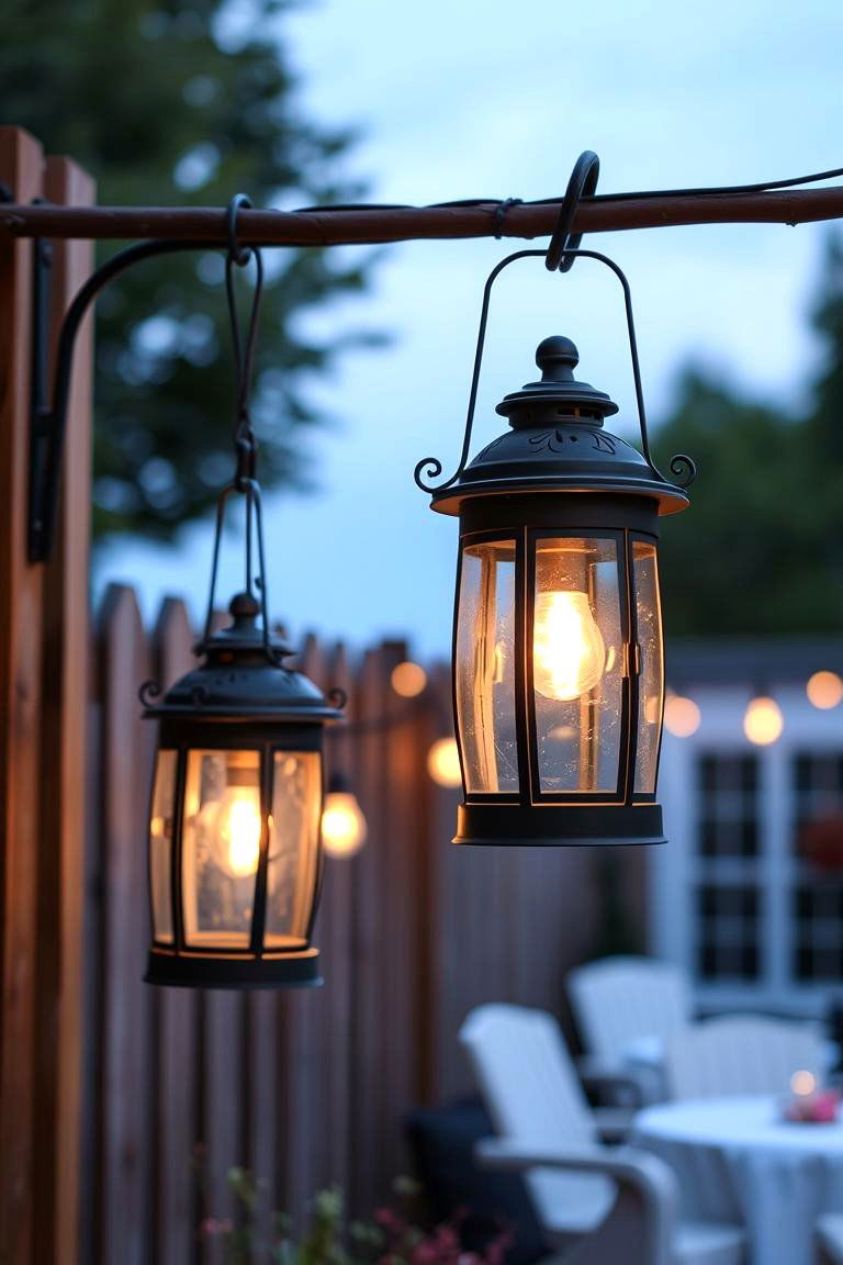 Hanging Lanterns from Fence Posts - 24 Fence Lighting Ideas