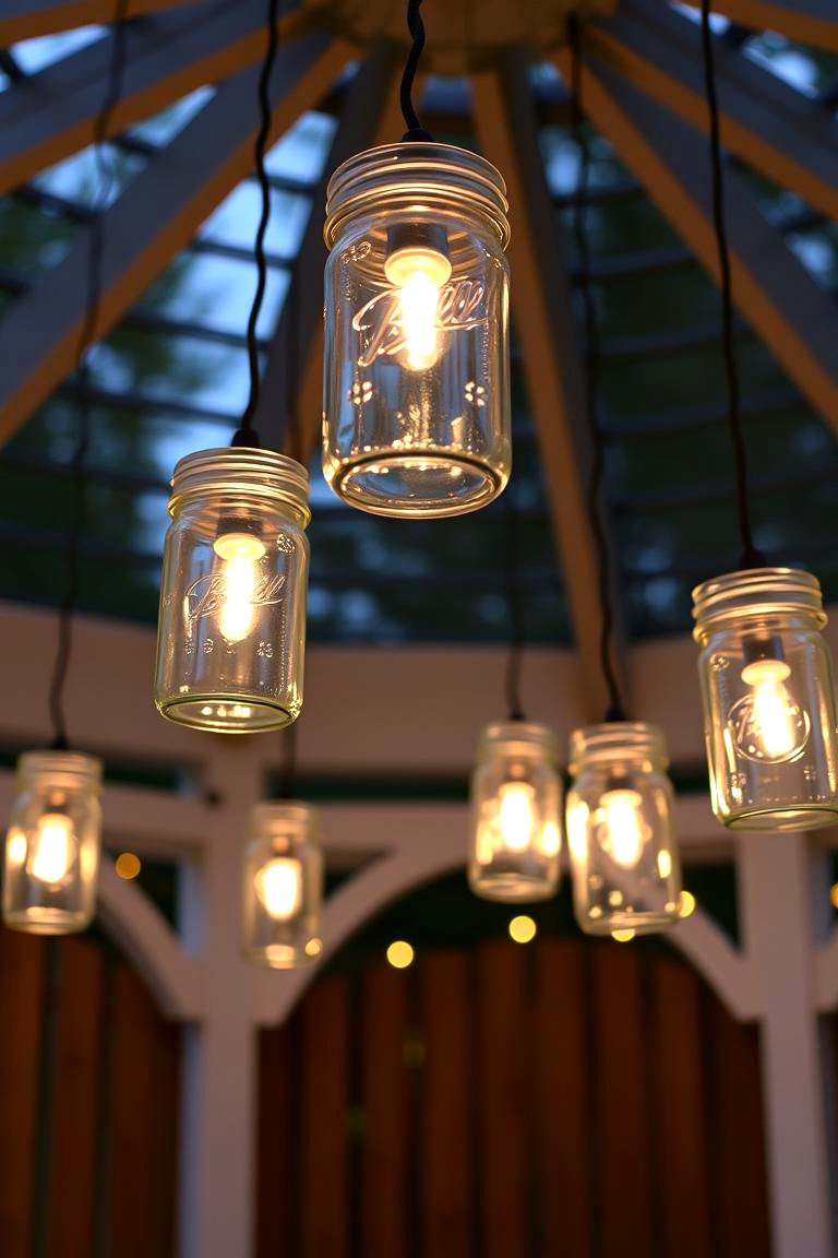Hanging Mason Jar Lights for Rustic Charm - 24 Gazebo Lighting Ideas