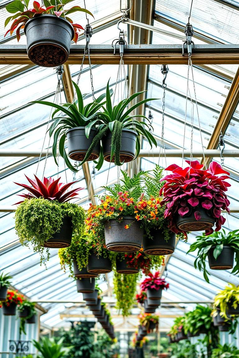 Hanging Planters Display - 24 Greenhouse Decor Ideas