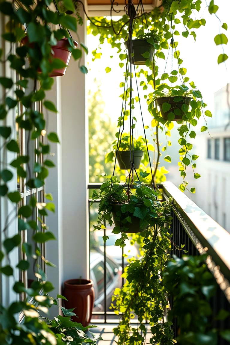 Hanging Planters and Lush Vines - 24 Bedroom Balcony Ideas