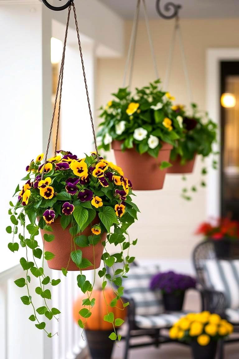Hanging Planters with Seasonal Florals - 24 Fall Planter Ideas