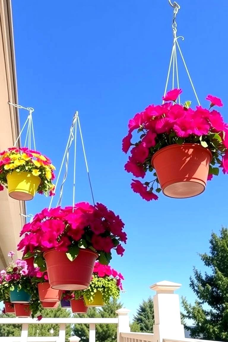 Hanging Planters with Vibrant Blooms - 24 Deck Decorating Ideas With Plants