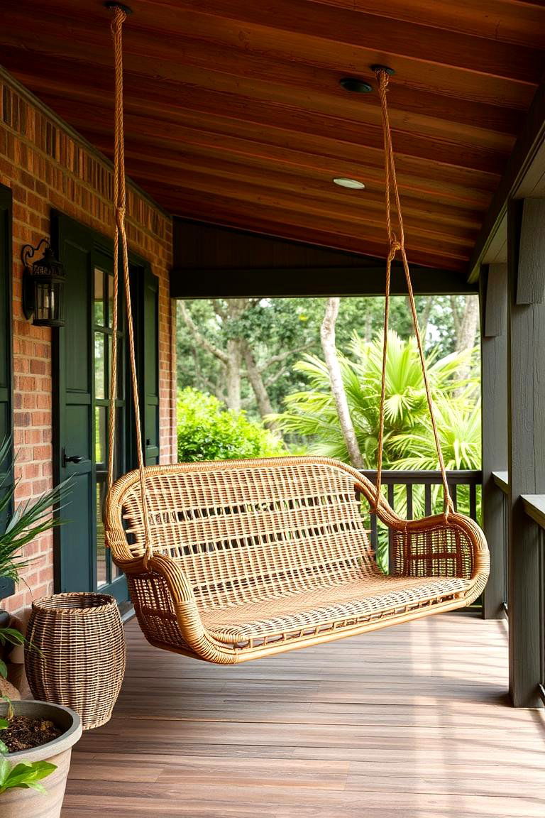 Hanging Rattan Swing - 24 Front Porch Swing Ideas