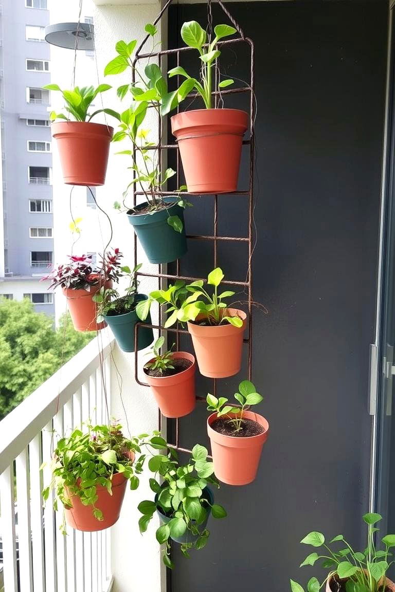 Hanging Vertical Garden with Trellis - 24 Balcony Trellis Ideas