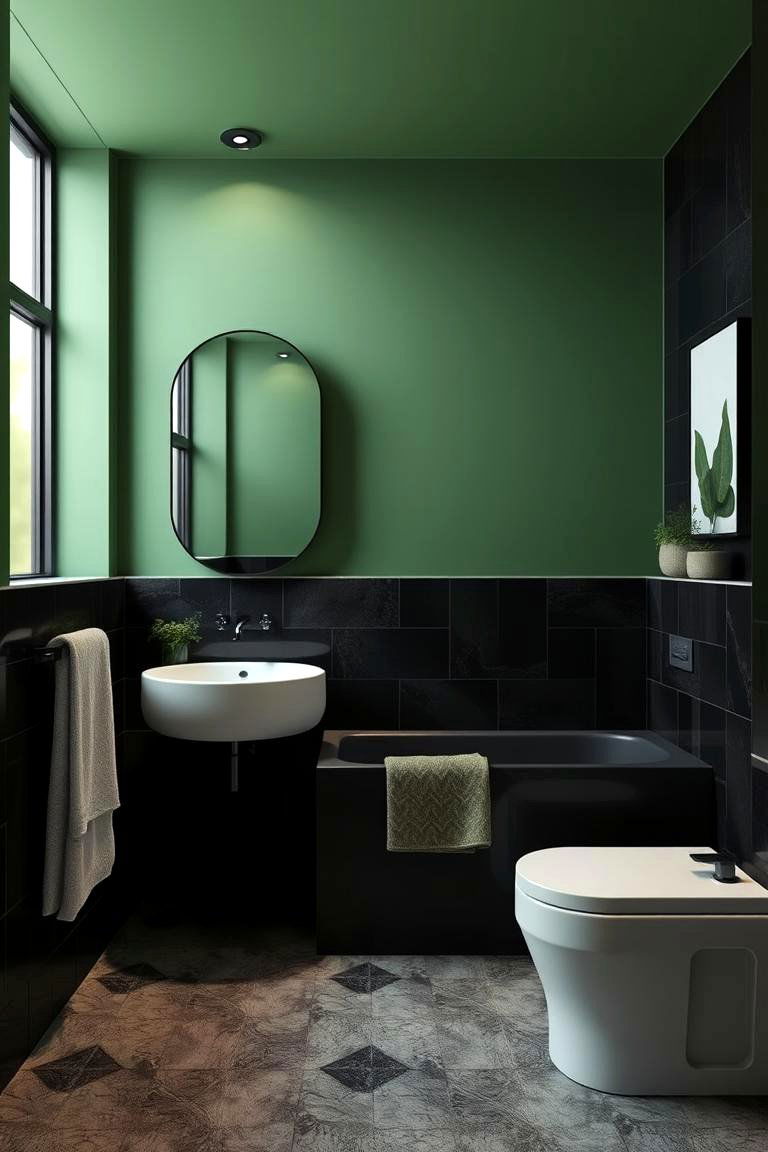 Harmonious Black and Green Dual tone Aesthetics - 24 Black and Green Bathroom Ideas