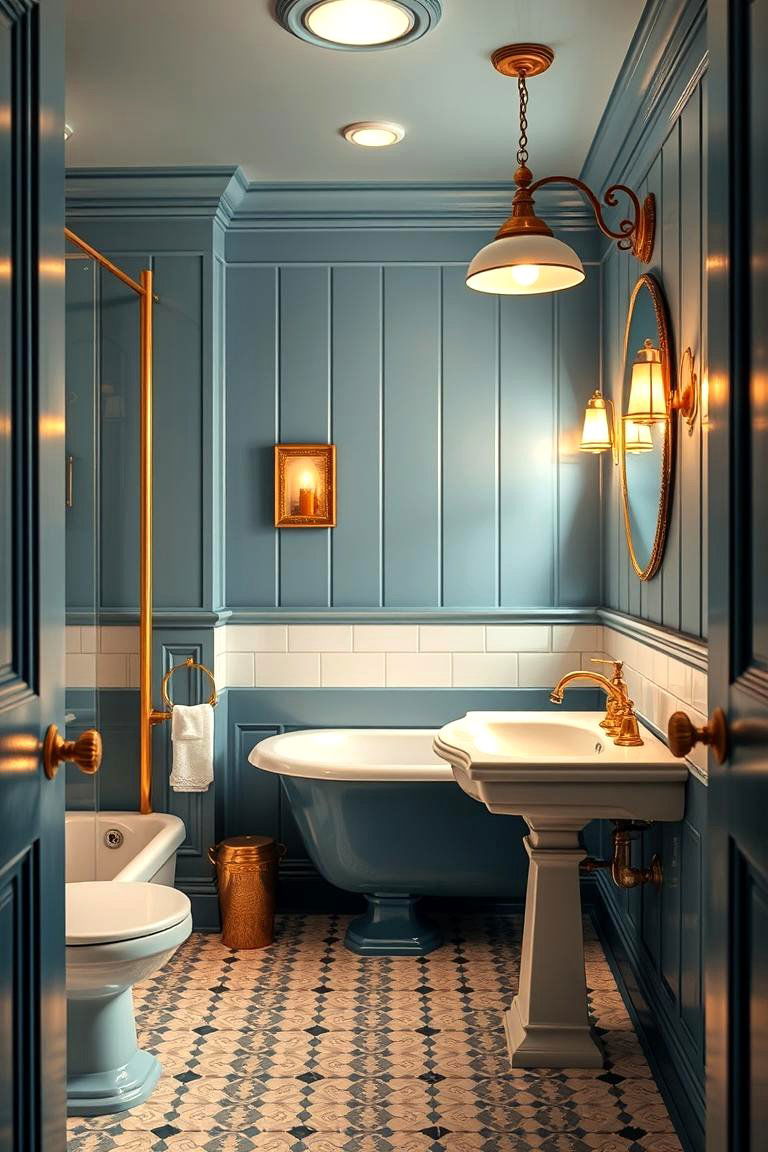 Harmonious Blend of Blue and Gold in Vintage Style - 24 Blue and Gold Bathroom Ideas