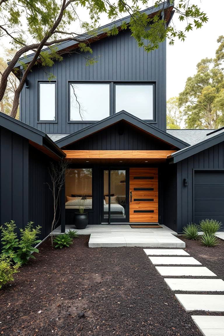 Harmonious Blend of Modern and Natural - 24 Black House With Wood Accents