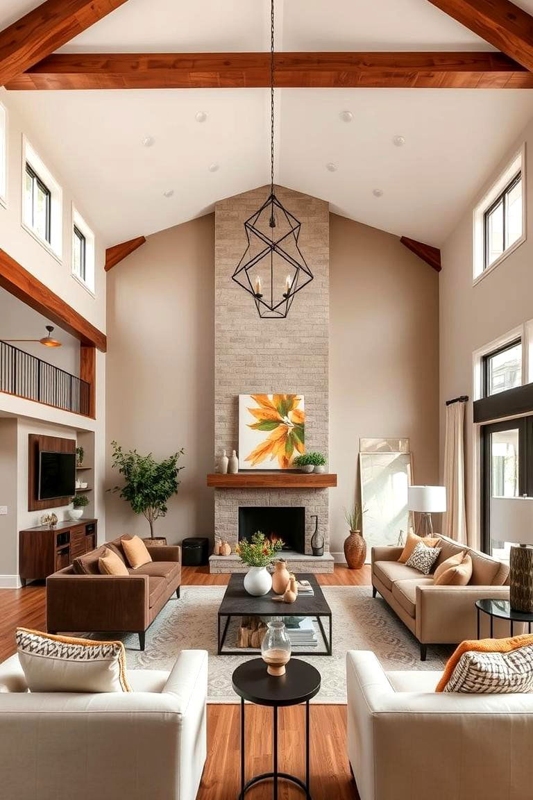 Harmonious Blend of Styles for Versatile Living - 24 Open Concept Vaulted Ceiling Living Room Ideas