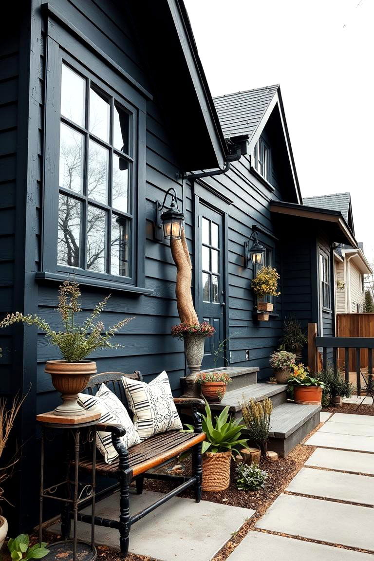 Harmonious Blend of Tradition and Trend - 24 Dark Blue House With Black Trim
