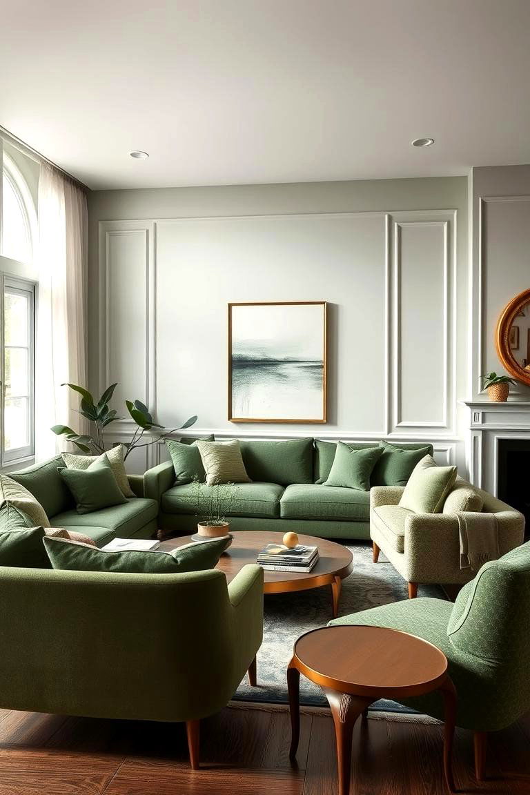 Harmonious Blend with Mixed Green Tones and Gold Accents - 24 Green and Gold Living Room Ideas