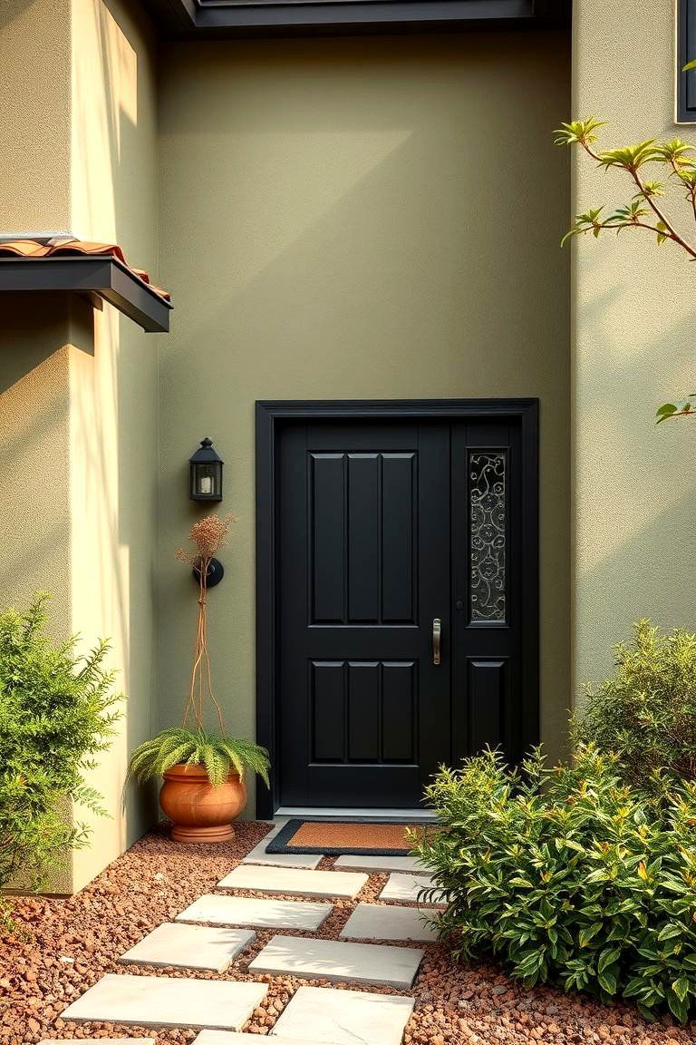 Harmonious Color Blend - 24 Sage Green House With Black Door