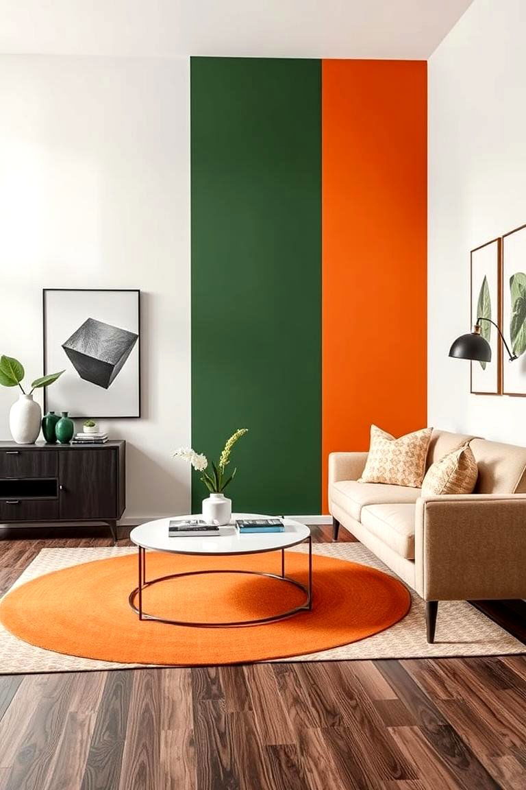 Harmonious Color Blocking - 24 Green and Orange Living Room Ideas