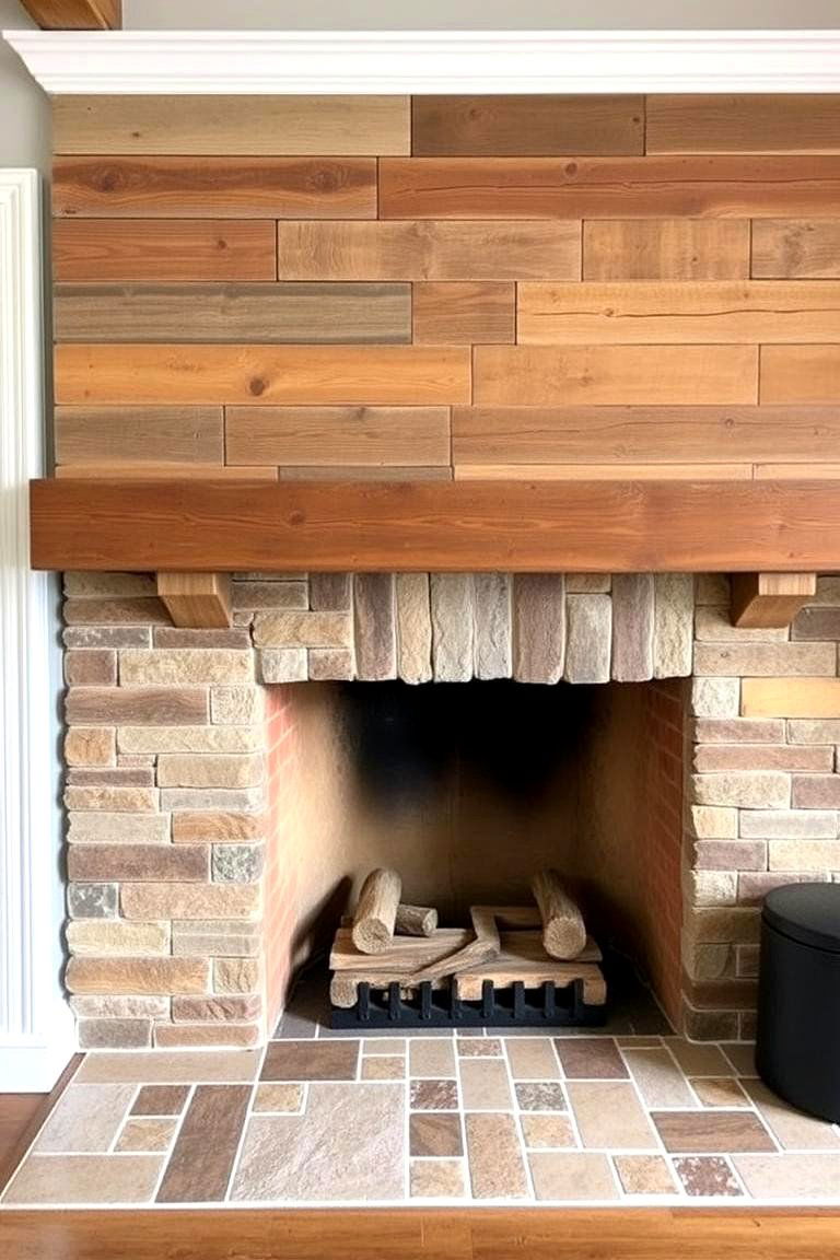 Harmonious Mixed Material Tiles - 24 Farmhouse Fireplace Tile Ideas