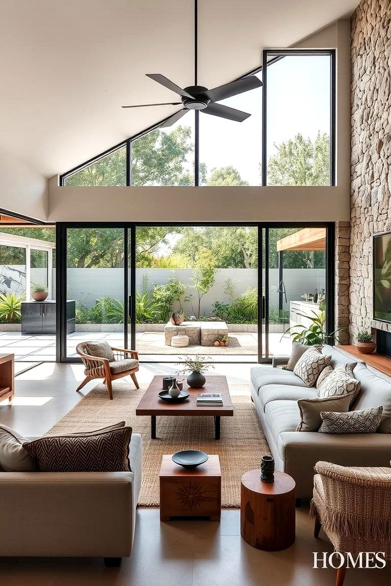 Harmonious Outdoor Connection - 24 Minimalist Modern Boho Living Room Ideas