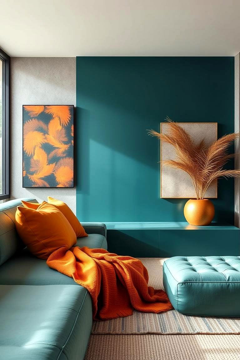 Harmonious Textural Balance - 24 Teal and Orange Color Scheme for Your Rooms