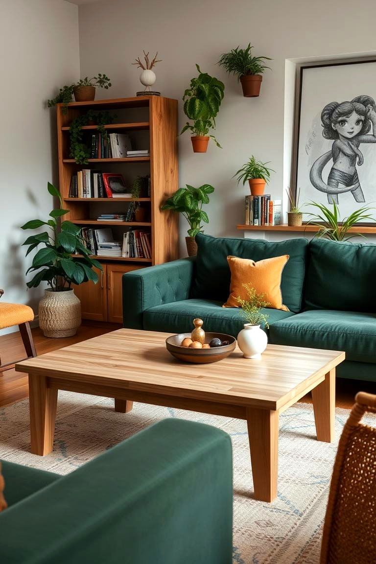 Harmonize with Natural Wood Elements - 24 Green Living Room Ideas