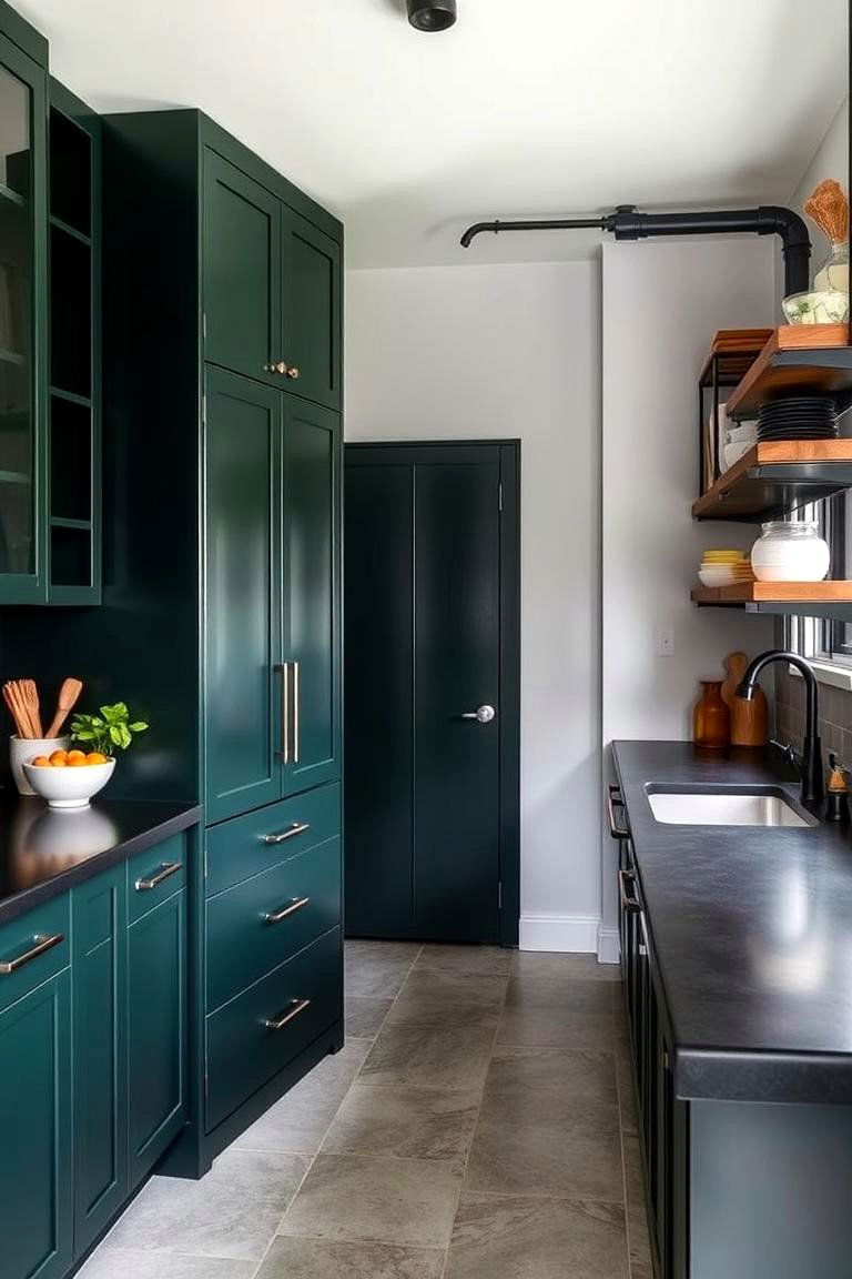 Harmonizing Hardware Choices - 24 Green Kitchen Cabinets With Black Countertops