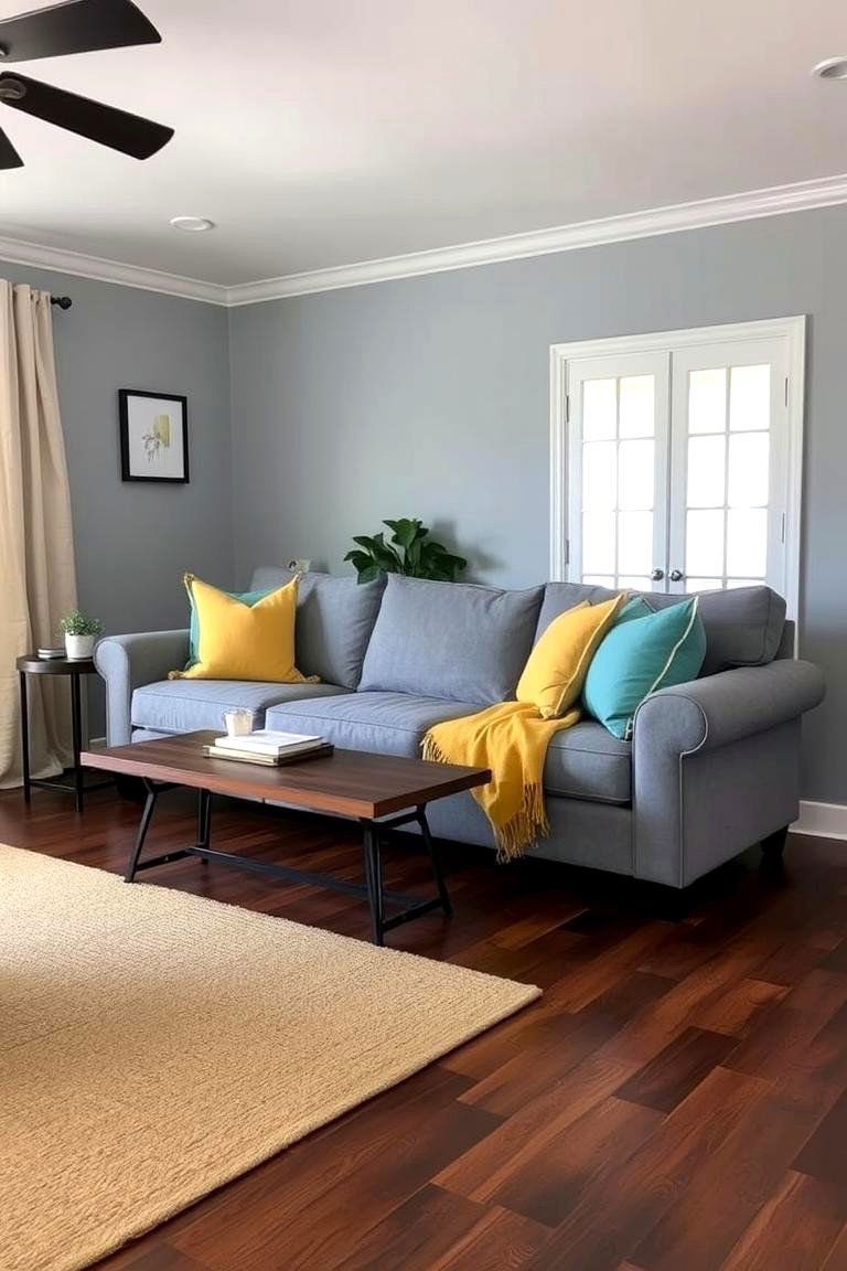 Harnessing Natural Light in a Grey and Dark Wood Space - 24 Grey Living Room With Dark Wood Floors