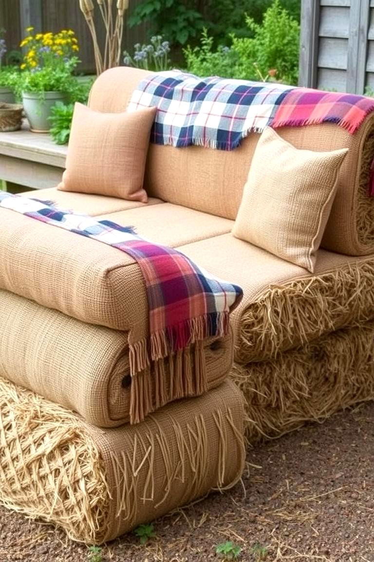 Hay Bale Seating for a Farmhouse Vibe - 24 fall outdoor decorating ideas