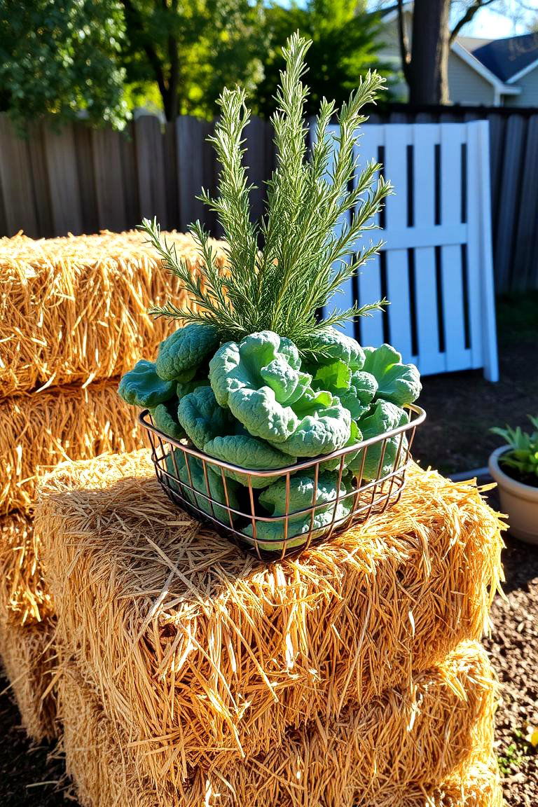 Hay Bales with Seasonal Greens - 24 Fall Planter Ideas
